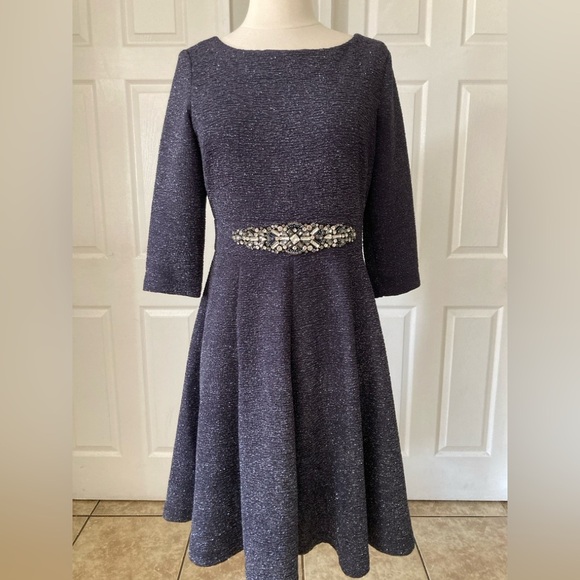 Eliza J Embellished Sparkle Knit Fit & Flare Dress, Steel Grey - Picture 2 of 11